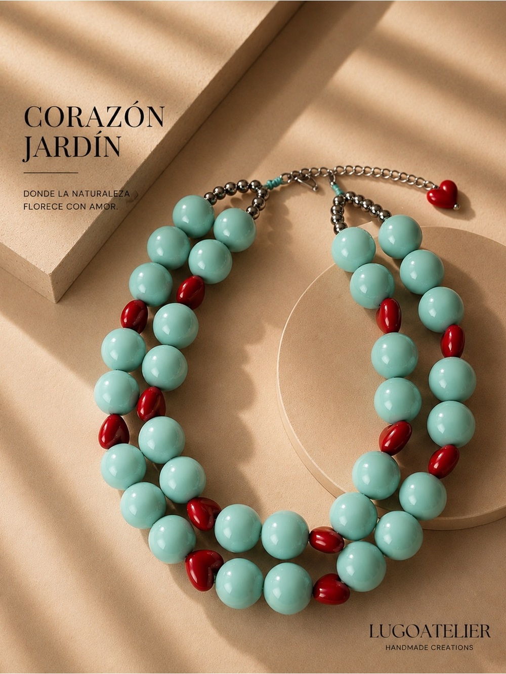 Corazón Jardín Two-Strand Mint & Red Beaded Necklace